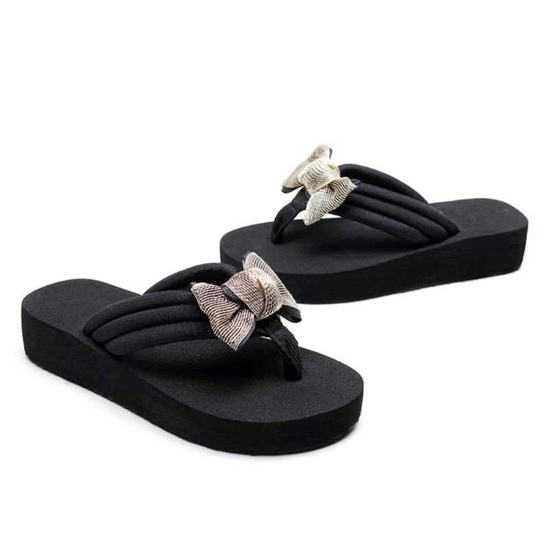 Dame Bowknot Dekor Comfy Myk Flat Platform Slides Tøfler