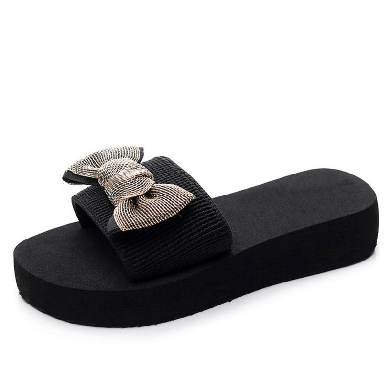 Dame Bowknot Dekor Comfy Myk Flat Platform Slides Tøfler