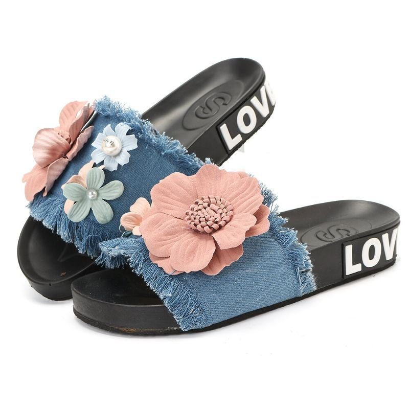 Dame Casual Strandblomster Denim Tøfler