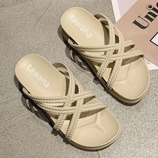 Dame Ensfarget Cross Band Home Flats Sandaler