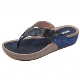 Dame Flip Flop Sandaler Beach Rhinestone Plattform Tøfler