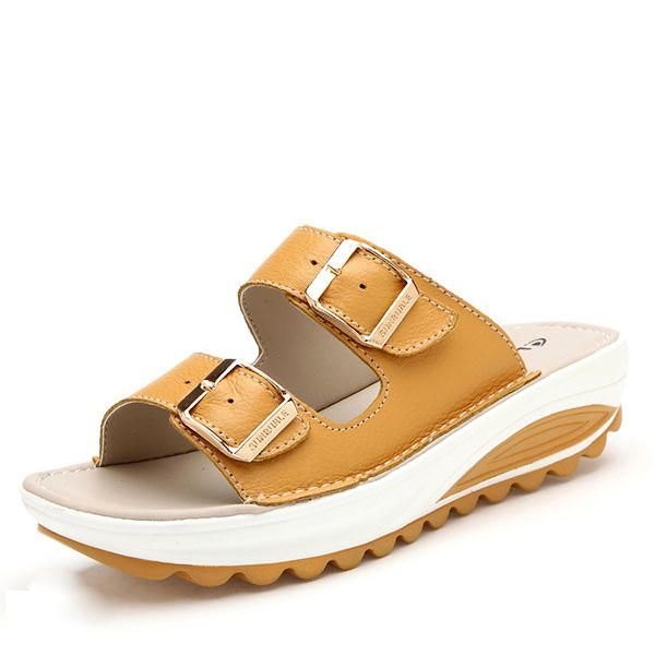 Dame I Stor Størrelse Mykt Skinnspenne Peep Toe-tøfler Slip On Beach Platform Sandaler