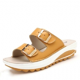 Dame I Stor Størrelse Mykt Skinnspenne Peep Toe-tøfler Slip On Beach Platform Sandaler