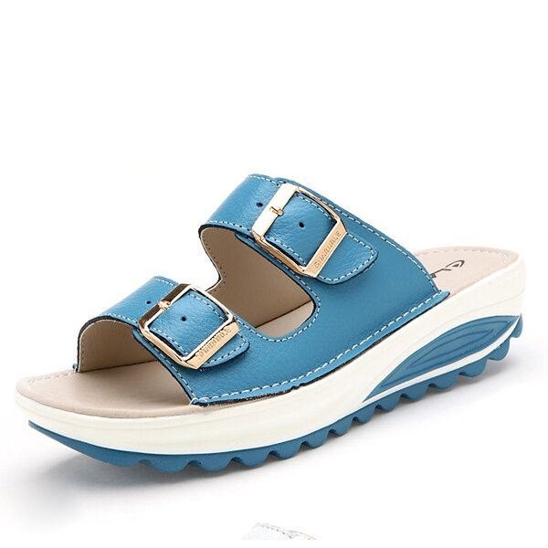 Dame I Stor Størrelse Mykt Skinnspenne Peep Toe-tøfler Slip On Beach Platform Sandaler