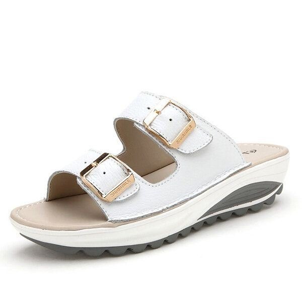 Dame I Stor Størrelse Mykt Skinnspenne Peep Toe-tøfler Slip On Beach Platform Sandaler