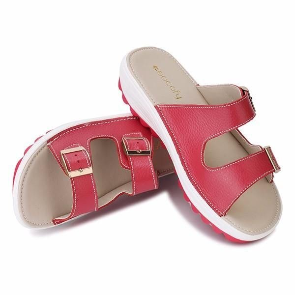 Dame I Stor Størrelse Mykt Skinnspenne Peep Toe-tøfler Slip On Beach Platform Sandaler