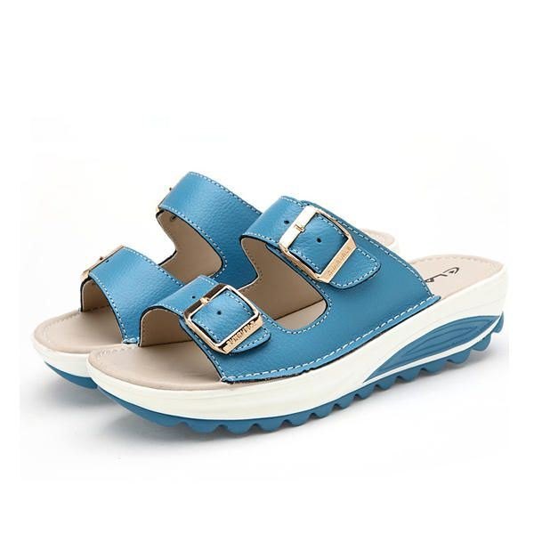 Dame I Stor Størrelse Mykt Skinnspenne Peep Toe-tøfler Slip On Beach Platform Sandaler