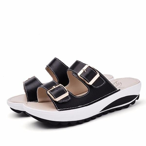 Dame I Stor Størrelse Mykt Skinnspenne Peep Toe-tøfler Slip On Beach Platform Sandaler