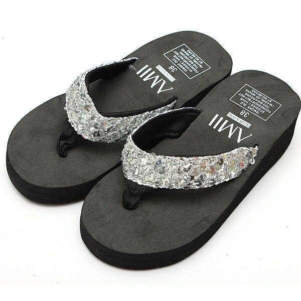 Dame Paljetter Summer Beach Flip Flops Wedge Sandaler