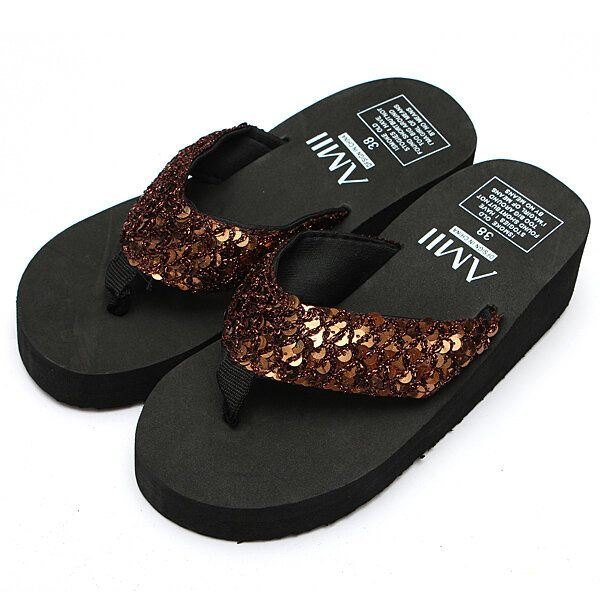 Dame Paljetter Summer Beach Flip Flops Wedge Sandaler