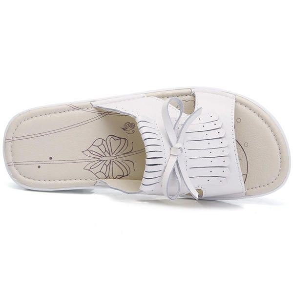 Dame Slip On Causal Shoe Leather Tassel Flat Sandaler