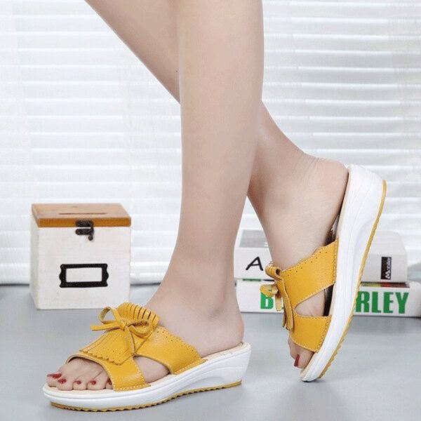 Dame Slip On Causal Shoe Leather Tassel Flat Sandaler