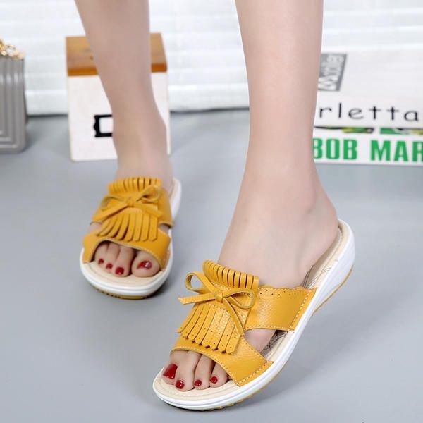 Dame Slip On Causal Shoe Leather Tassel Flat Sandaler