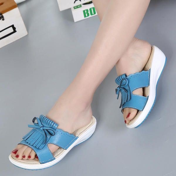 Dame Slip On Causal Shoe Leather Tassel Flat Sandaler