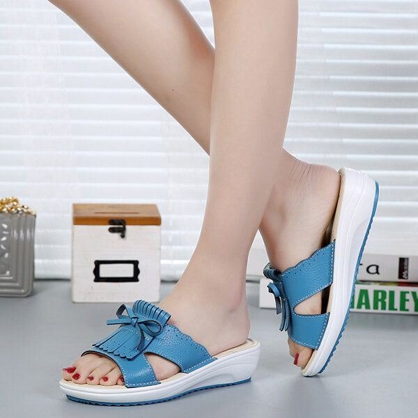 Dame Slip On Causal Shoe Leather Tassel Flat Sandaler