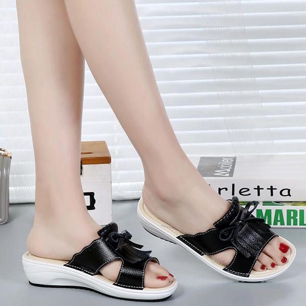 Dame Slip On Causal Shoe Leather Tassel Flat Sandaler