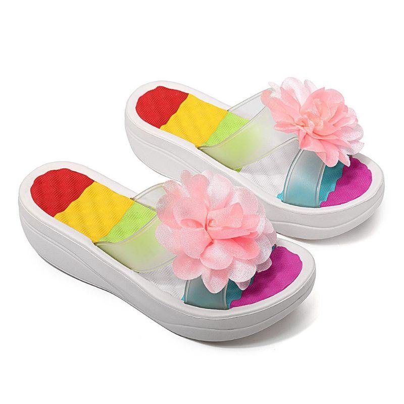 Dame Sommertøfler Flip Flops Plattform Floral Sko