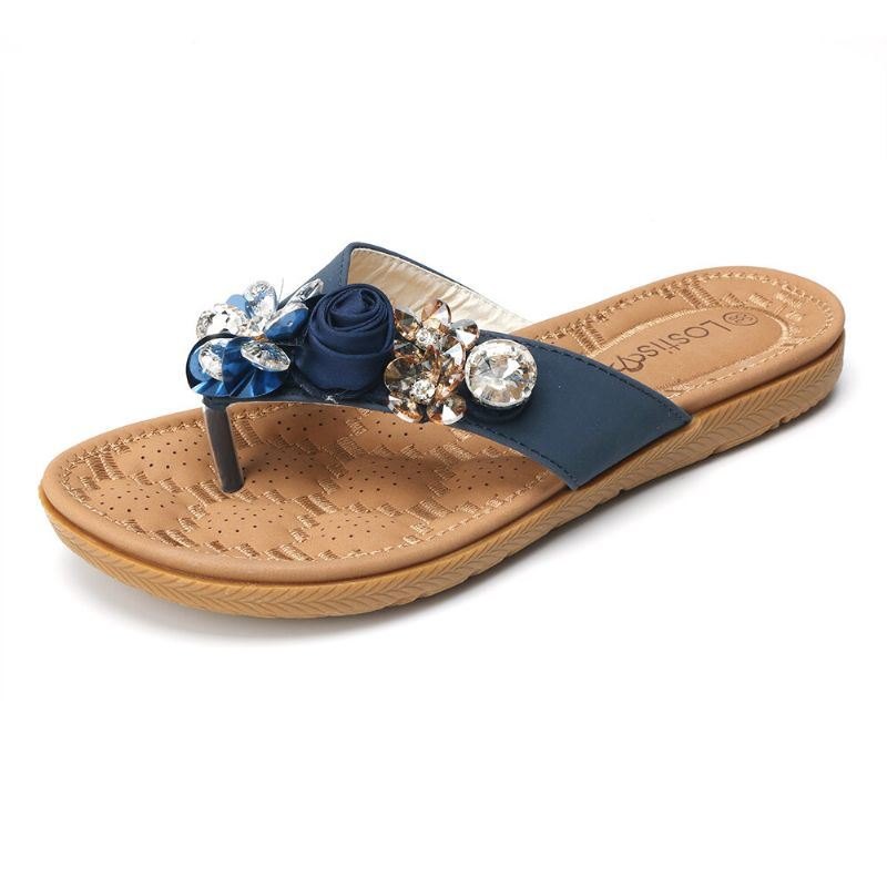 Dame Strandblomster Rhinestone Clip Toe Tøfler