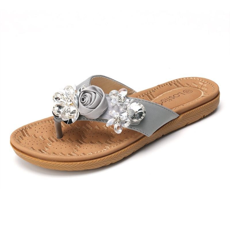 Dame Strandblomster Rhinestone Clip Toe Tøfler