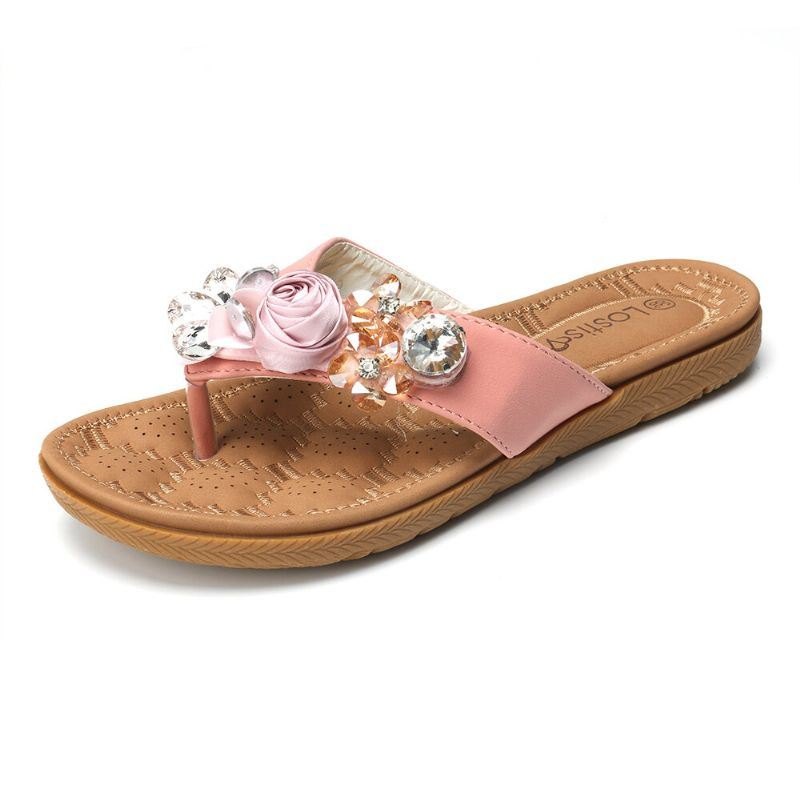 Dame Strandblomster Rhinestone Clip Toe Tøfler