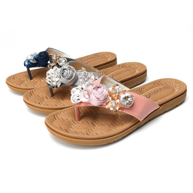 Dame Strandblomster Rhinestone Clip Toe Tøfler