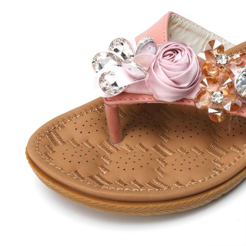 Dame Strandblomster Rhinestone Clip Toe Tøfler