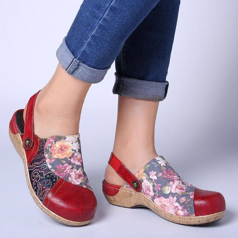 Dame Super Comfy Bloom Blomster Skjøting Retro Mønster Søm Slip On Flats