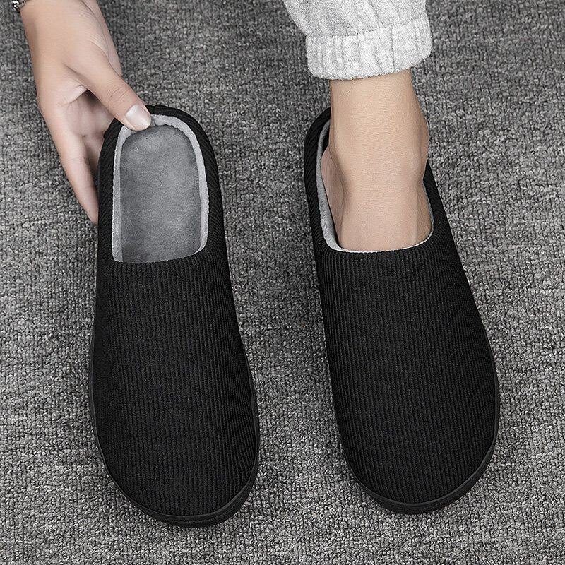 Herre Pure Color Rund Toe Sklisikker Varm Slip-on Hjemmebomullstøfler