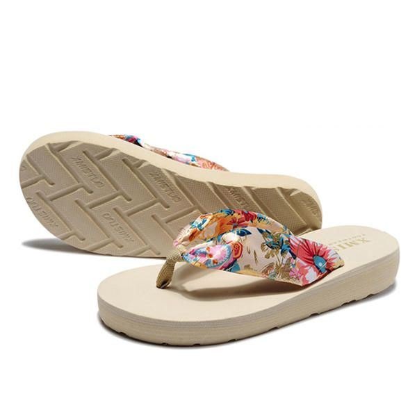 Stor Størrelse Sommer Dame Strandtøfler Bohemia Flip Flops Pustende Silketøfler