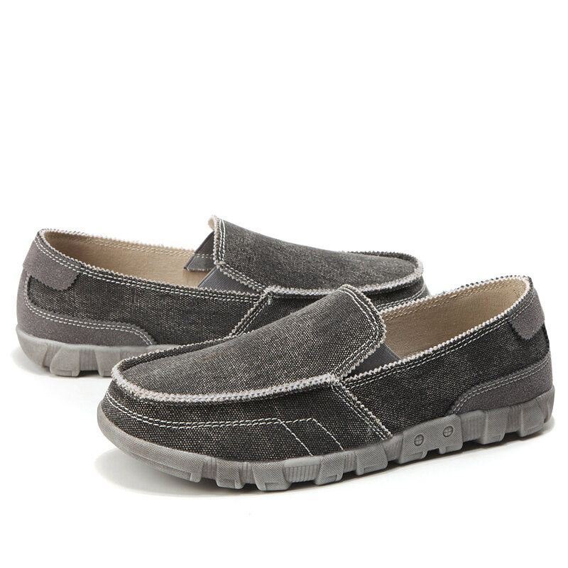 Herre Canvas Pustende Myk Såle Komfortable Slip On Casual Sko