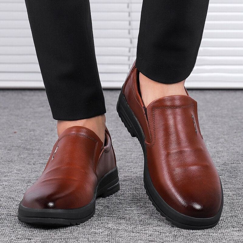 Herre Comfy Ekte Skinn Sklisikre Slip On Business Casual Sko