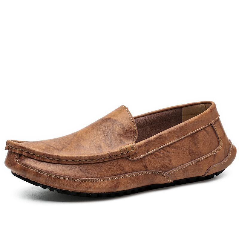 Herre Comfy Leather Loafers Sklisikker Myk Såle Casual Slip On Flat Sko