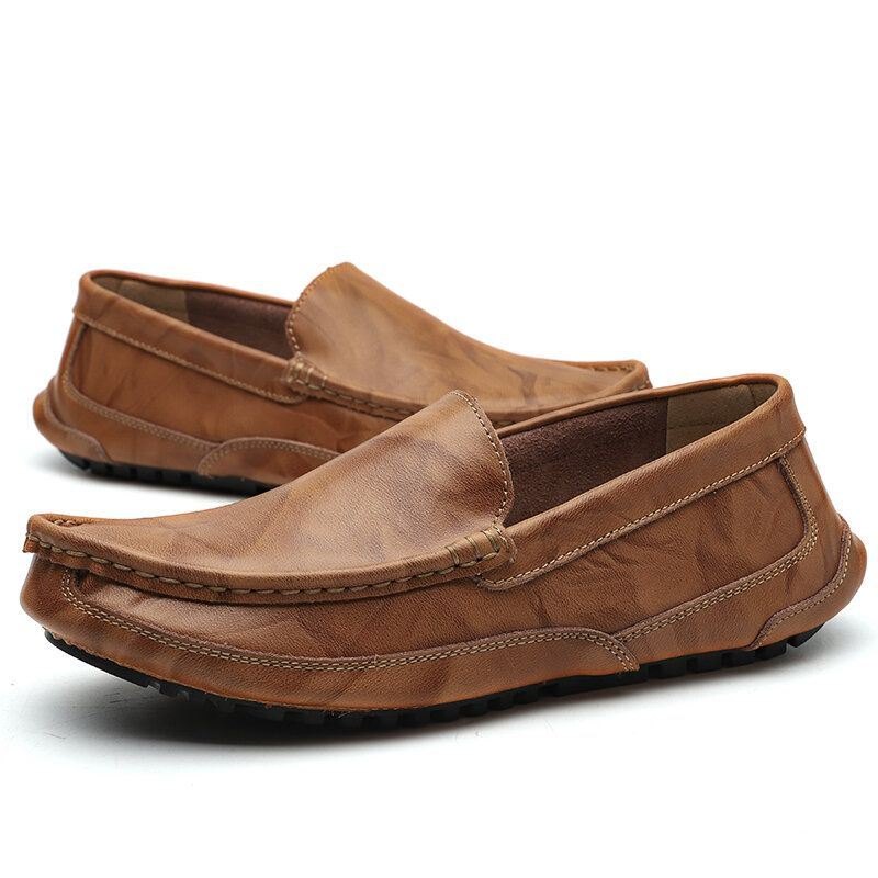 Herre Comfy Leather Loafers Sklisikker Myk Såle Casual Slip On Flat Sko