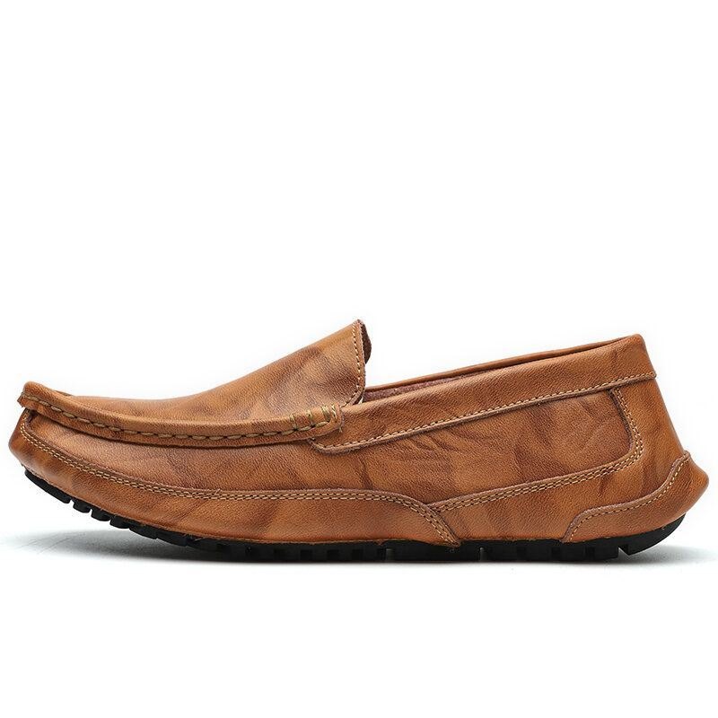 Herre Comfy Leather Loafers Sklisikker Myk Såle Casual Slip On Flat Sko