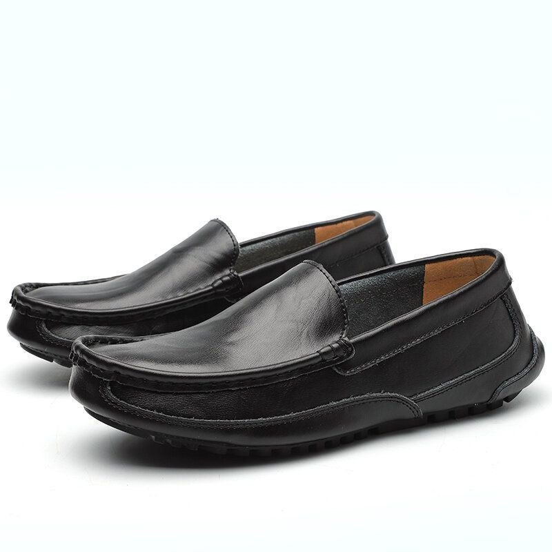 Herre Comfy Leather Loafers Sklisikker Myk Såle Casual Slip On Flat Sko