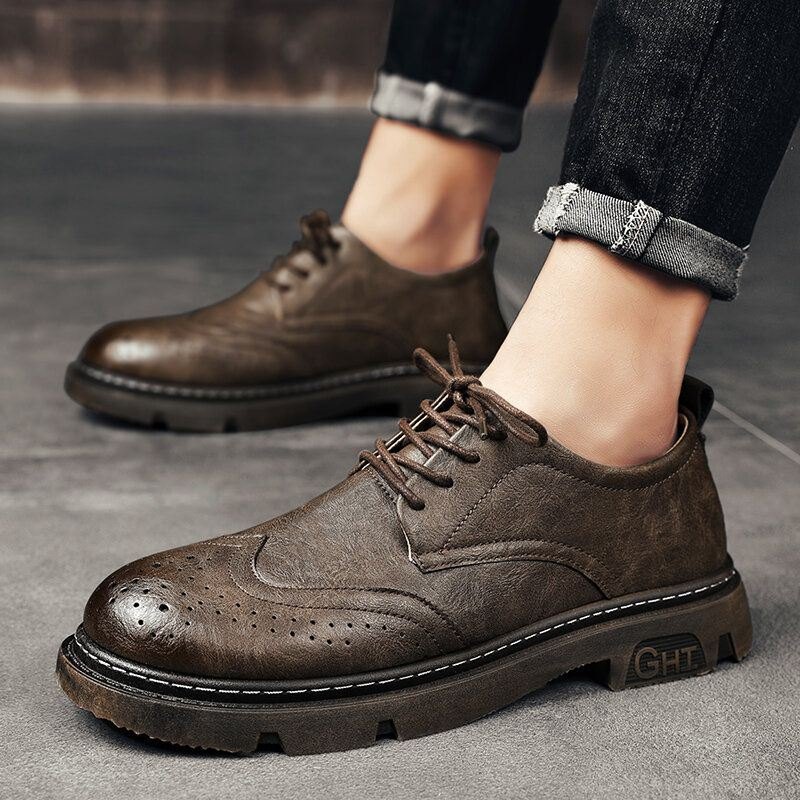 Herre Comfy Rund Toe Lace Up Oxfords Brogue Casual Shoes