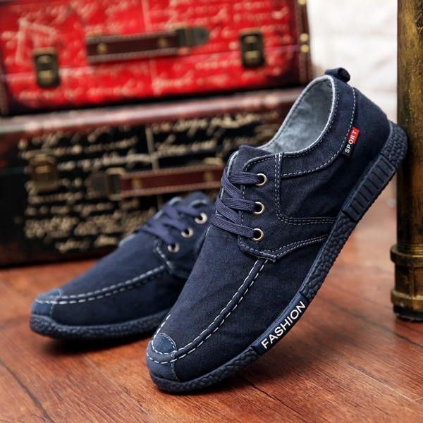 Herre Denim Cloth Flats Pustende Loafers