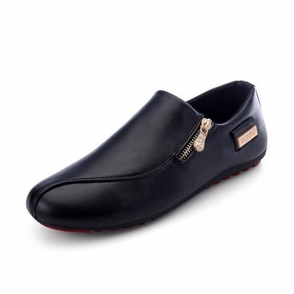 Herre Flats Shoes Slip On Casual Komfortabel Skinn Glidelås Loafers Sko