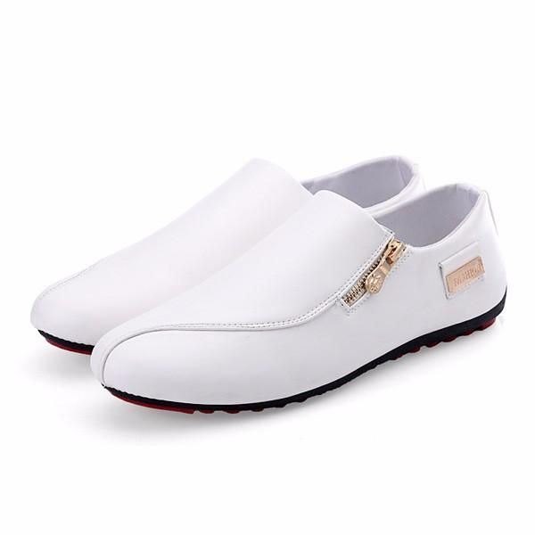 Herre Flats Shoes Slip On Casual Komfortabel Skinn Glidelås Loafers Sko