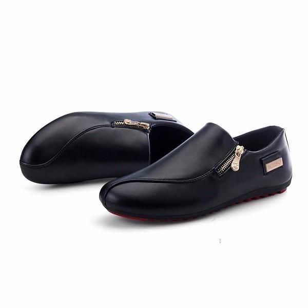 Herre Flats Shoes Slip On Casual Komfortabel Skinn Glidelås Loafers Sko