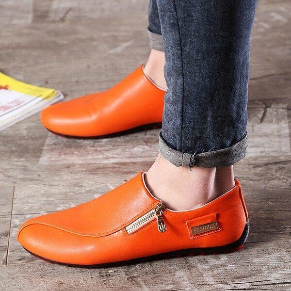 Herre Flats Shoes Slip On Casual Komfortabel Skinn Glidelås Loafers Sko