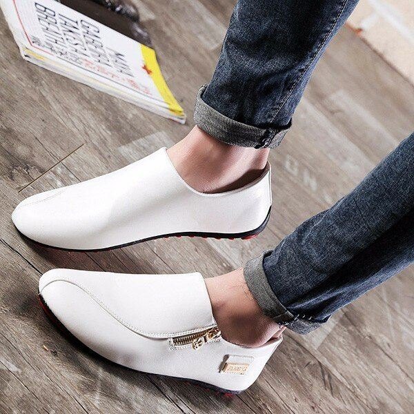 Herre Flats Shoes Slip On Casual Komfortabel Skinn Glidelås Loafers Sko