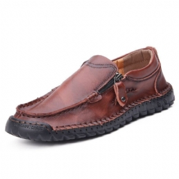 Herre Håndsøm Skinn Myk Sideglidelås Business Casual Slip On Flat Sko