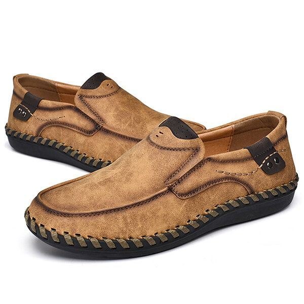 Herre Håndsøm Skinn Slip On Soft Sole Casual Sko