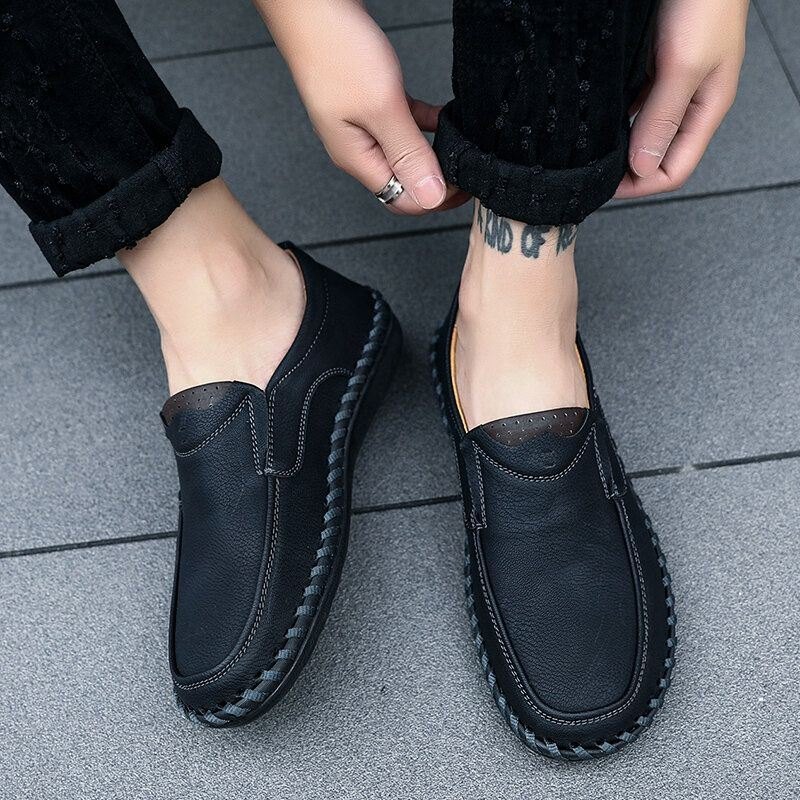 Herre Håndsøm Skinn Slip On Soft Sole Casual Sko