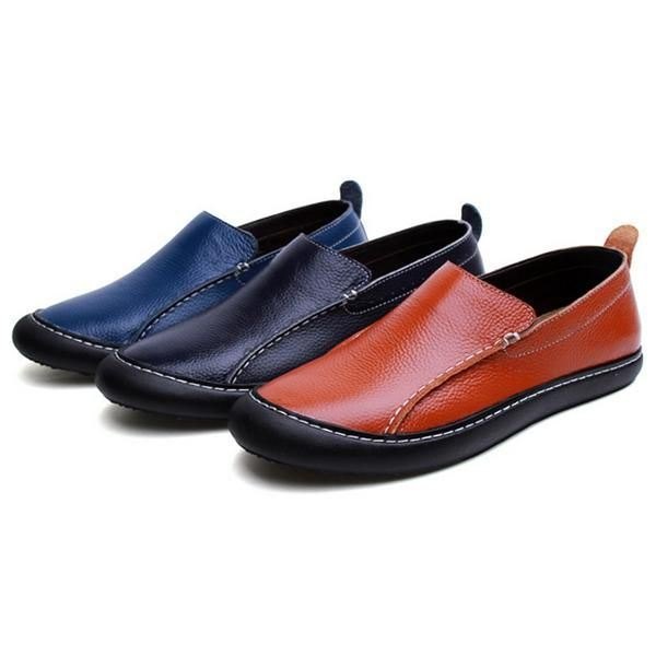 Herre Leather Casual Outdoor Slip On Soft Fashion Flat Loafers