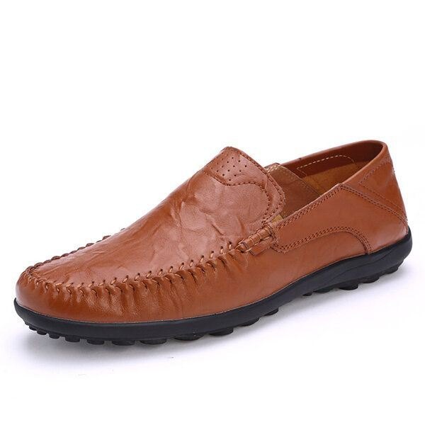 Herre Leather Flat Casual Myk Utendørs Pustende Flats Loafers Sko