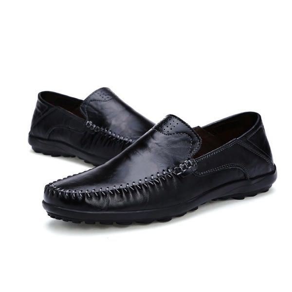 Herre Leather Flat Casual Myk Utendørs Pustende Flats Loafers Sko