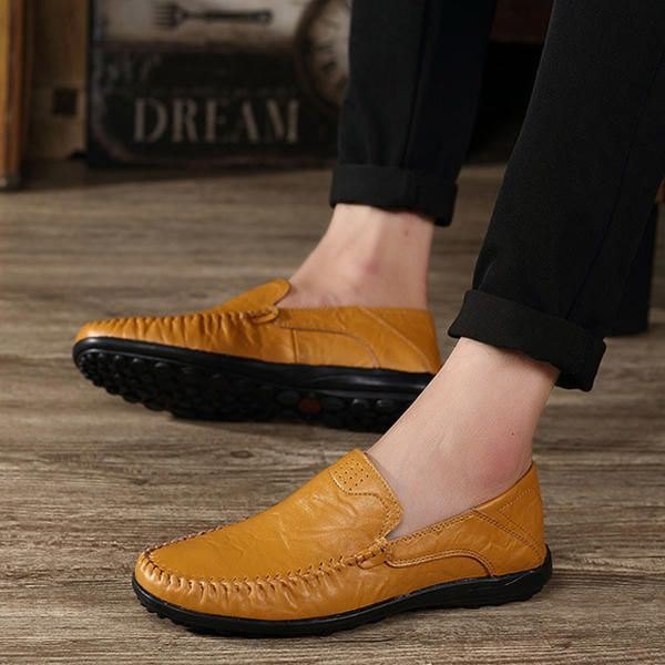 Herre Leather Flat Casual Myk Utendørs Pustende Flats Loafers Sko