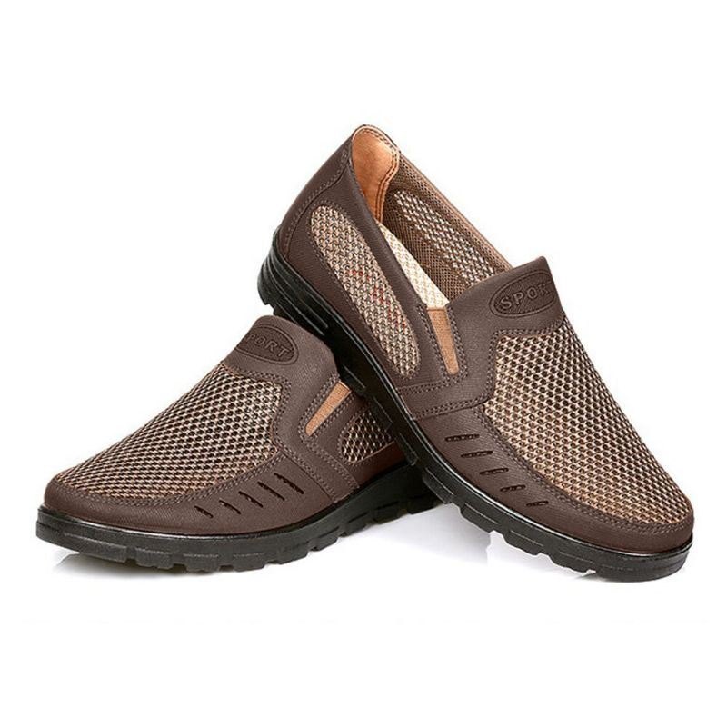 Herre Mesh Pustende Hollow Out Sklisikker Myk Såle Slip On Casual Sko